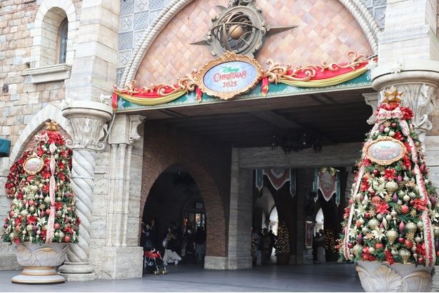 ミラコスタ通りの入り口もクリスマス仕様に。入園してすぐこちらで記念撮影するのもおすすめ