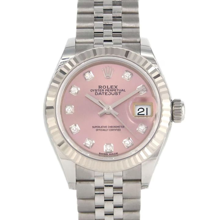 ビンク文字盤の10Pダイヤモンドデイトジャスト