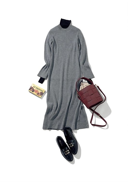 あったかニットの通勤コーデ