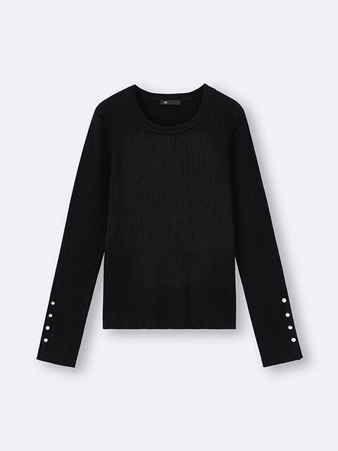 GU リブニットボタンスリーブプルオーバーZ BLACK