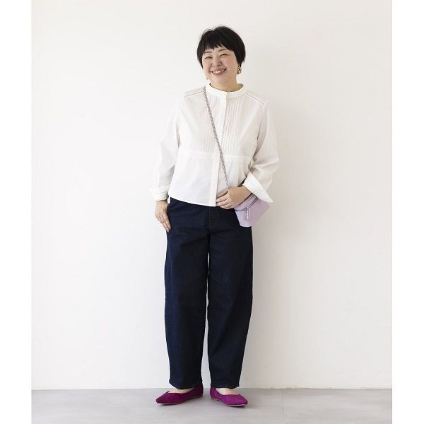 ブラウス シャツ ノーカラー 体形カバー デニム おしゃれ 50代