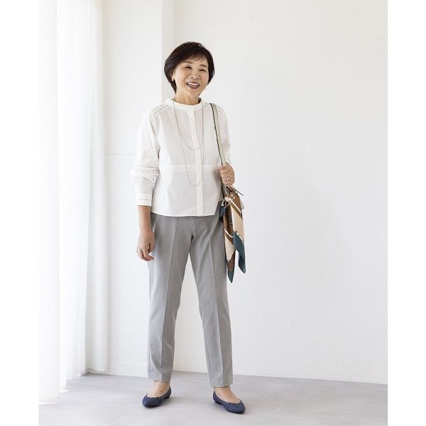 ブラウス シャツ ノーカラー 体形カバー スラックス おしゃれ 50代