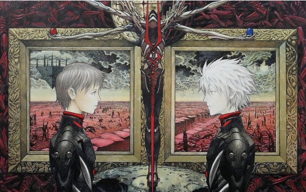 【写真を見る】向き合うシンジとカヲルの構図が美しい…『エヴァンゲリオン』シリーズをはじめ多くの作品から画集に収録 [c]khara illustration by Mahiro Maeda