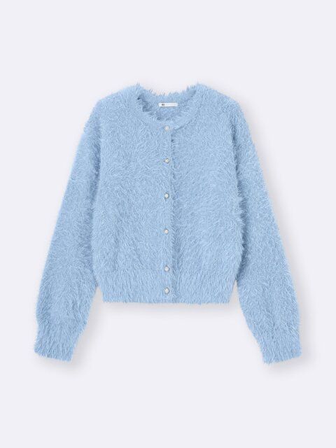 2025gu冬キレイ色シャイニークルーネックカーディガン