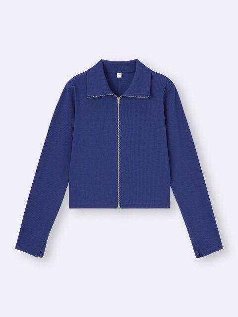 2025gu冬キレイ色リブダブルジップカーディガン