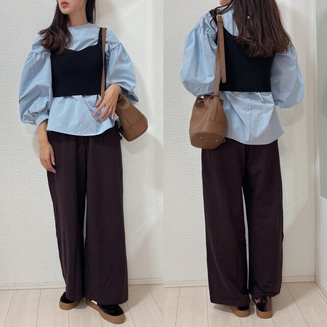 ブルー×ブラウンでトレンドカラーコーデ
