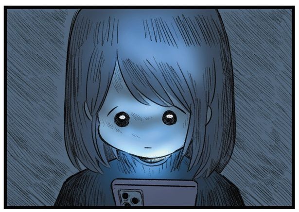 夜道でひとりスマホを見て （C）もつお／KADOKAWA