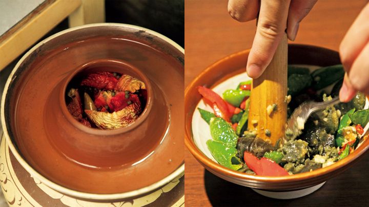 擂辣椒皮蛋／ピータンと唐辛子のつぶし和えと、泡菜／発酵野菜