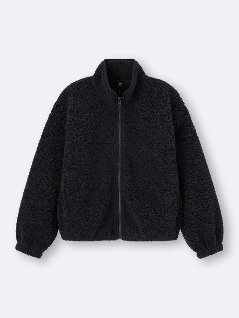 2025gu黒女性冬ボアフリースブルゾン