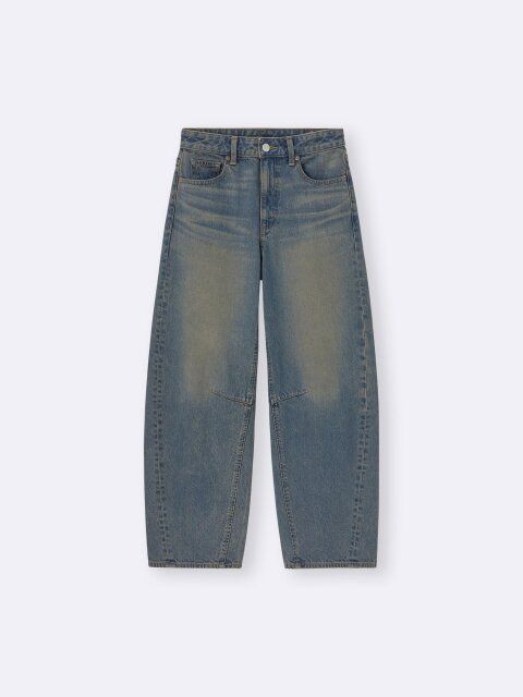 2025gu冬女性おすすめバレルレッグジーンズ