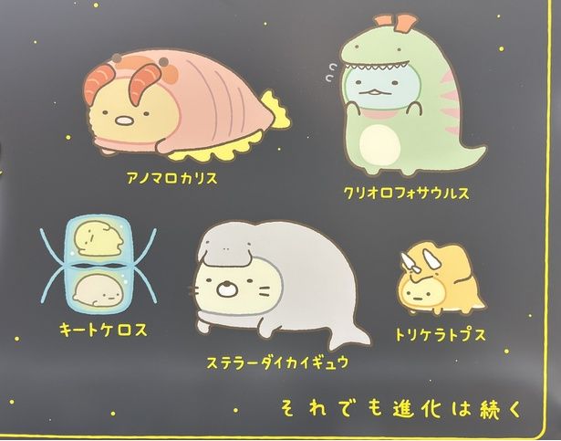 店頭のコラボイラストには「それでも進化は続く」という今回の大絶滅展を印象付けるフレーズが (C)2025 San-X Co., Ltd. All Rights Reserved.