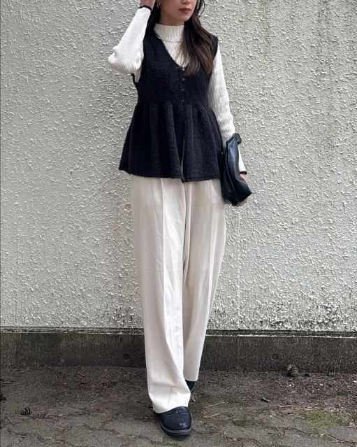 シャギーペプラムジレを着たコーデ