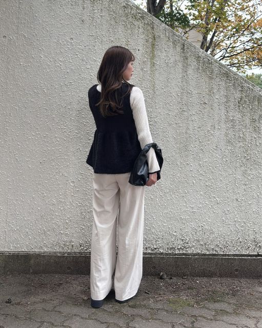 シャギーペプラムジレを着たコーデ