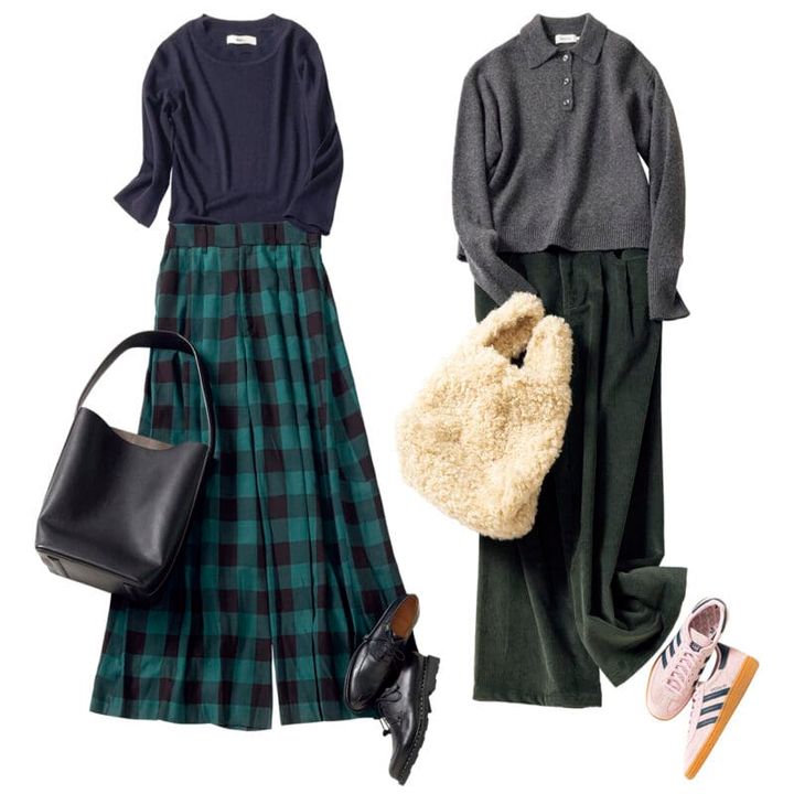 ブルベさんに似合うカーキ×ニュアンスカラーコーデ【ネイビー・グレー】