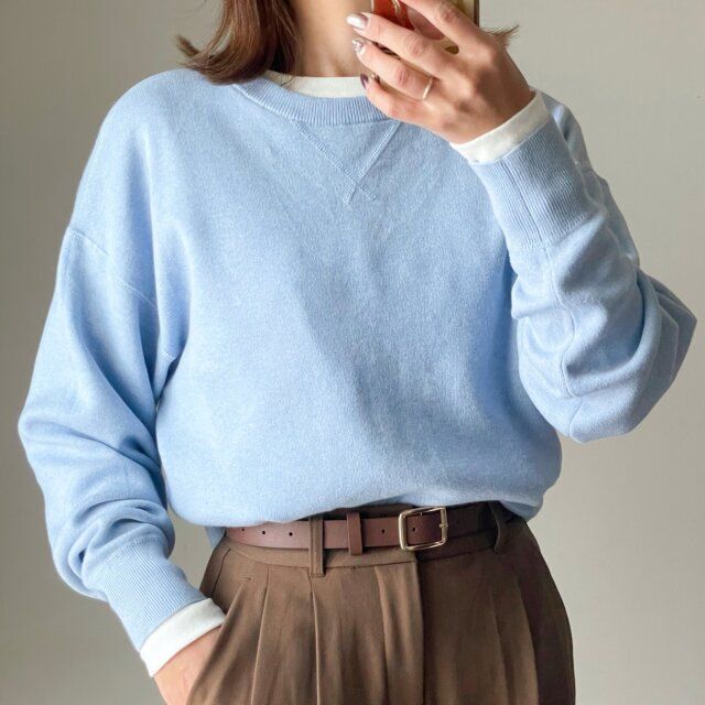 ユニクロスムースコットンクルーネックセーター ブルー