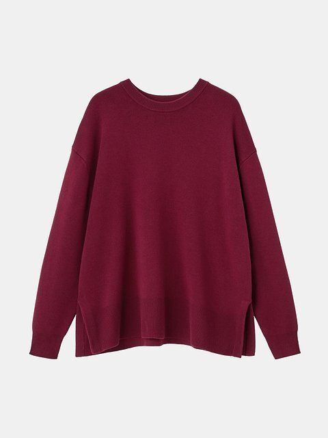 PLSTのウールミックススムースクルーネックセーター