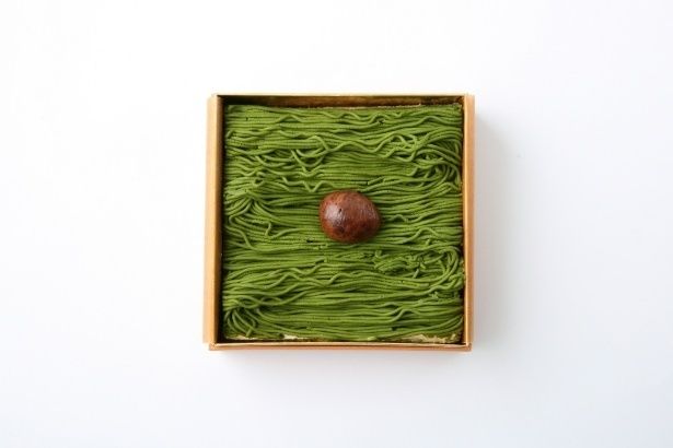 八女産抹茶の深い旨味をそのまま閉じ込めた、上質なモンブラン。美しい緑と栗のコントラストが食欲をそそる