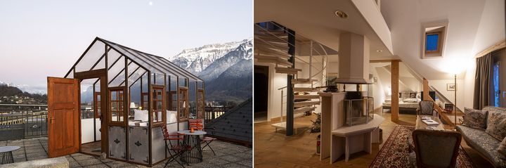 ペントハウススイートのベッドルームと連結するスイートルーム