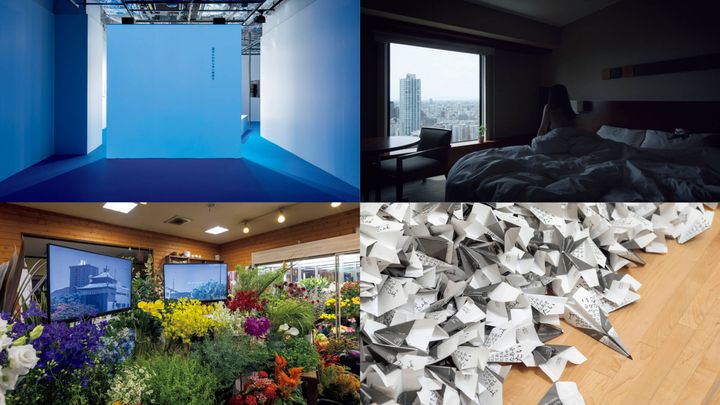 アーティスト・布施琳太郎のインスタレーション「新しい死体」、アーティスト・青柳菜摘の映像インスタレーション作品《方船》、美術家・百瀬文の映像作品《Flos Pavonis》、ヴァーバル・アート・ユニット・TOLTAのインスタレーション作品《ロボとヒコーキ》