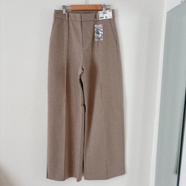 ユニクロ ブラッシュドジャージーワイドパンツ BEIGE