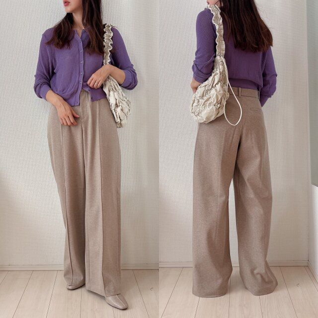 パープルのシアーカーデで今っぽく