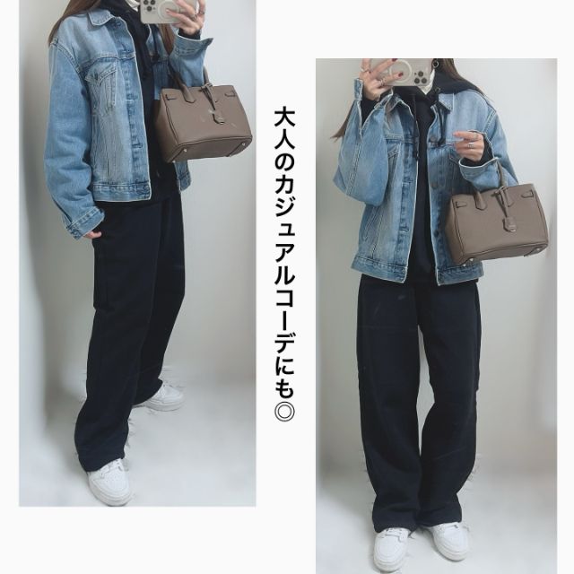 ヘビーウェイトスウェットパーカとヘビーウェイトスウェットワイドストレートパンツとデニムジャケットを着たコーデ