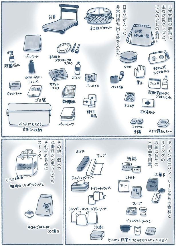 個人で必需品だと思うものをそれぞれ多めにストック （C）ゆるりまい／KADOKAWA
