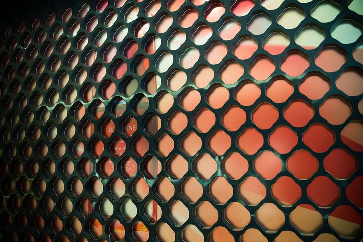 壁面の模様もよく見れば花椿で彩られている。什器やオブジェ、ライトなど、あちこちにひそむ花椿のモチーフが、目を楽しませる。