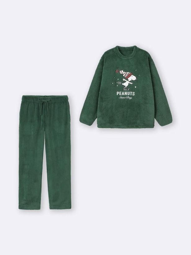 「マシュマロフィールラウンジセット(長袖) Peanuts(ダークグリーン)」(3990円)