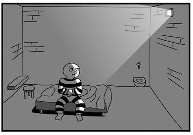 独房の中に一筋の光が差し込んでいた 画像提供：モノモース(@mono_moosu)