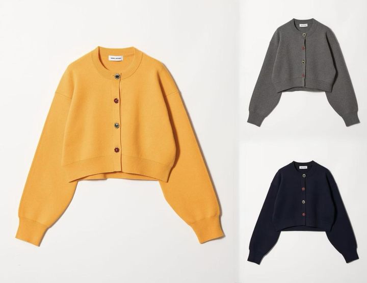 画像: ＜EMMEL REFINES＞EM HW ビジュー ミニ カーディガン（イエロー/ミッドグレー/ネイビー）各¥13,970 出典：ユナイテッドアローズ グリーンレーベル リラクシング