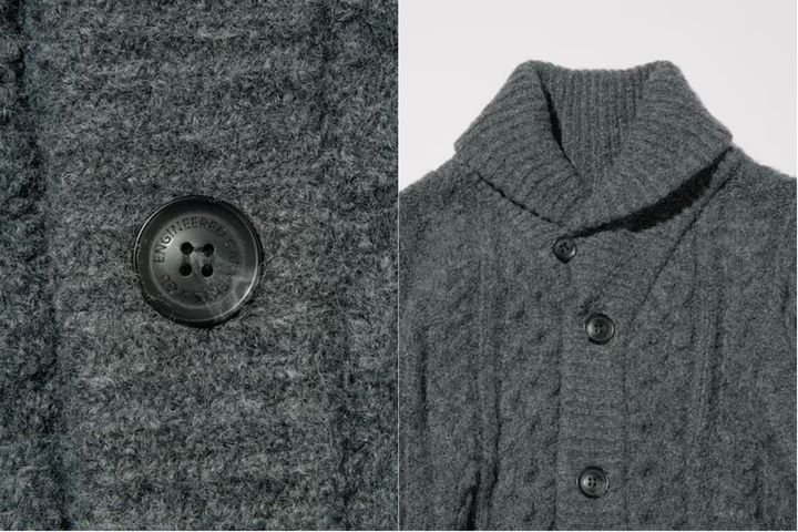 ケーブルショールカラーカーディガン ディテール写真