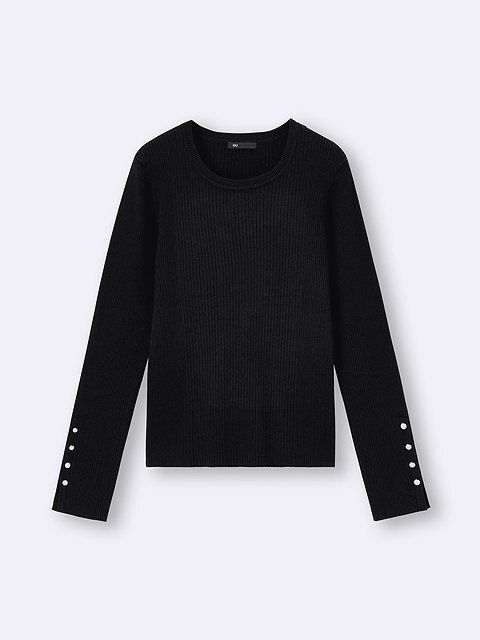 GUのリブニットボタンスリーブプルオーバー