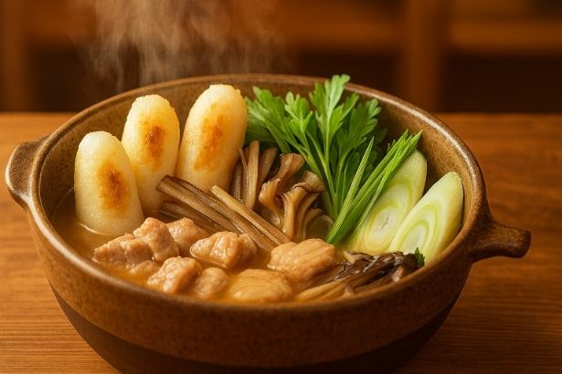 秋田名物として親しまれてきたきりたんぽ鍋を、より手軽に1人前で味わえる「冷凍きりたんぽ鍋カップ」※盛り付けイメージ画像