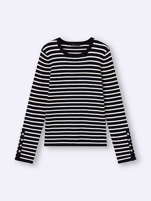 GUのリブニットボーダーボタンスリーブプルオーバー