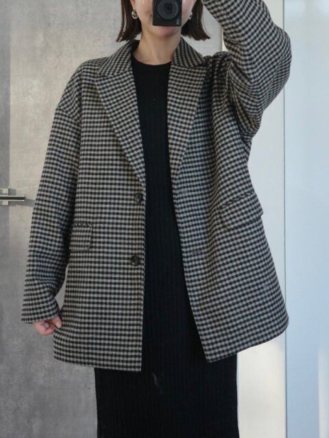 GUコージーメルトンチェックハーフコートMサイズ丈感