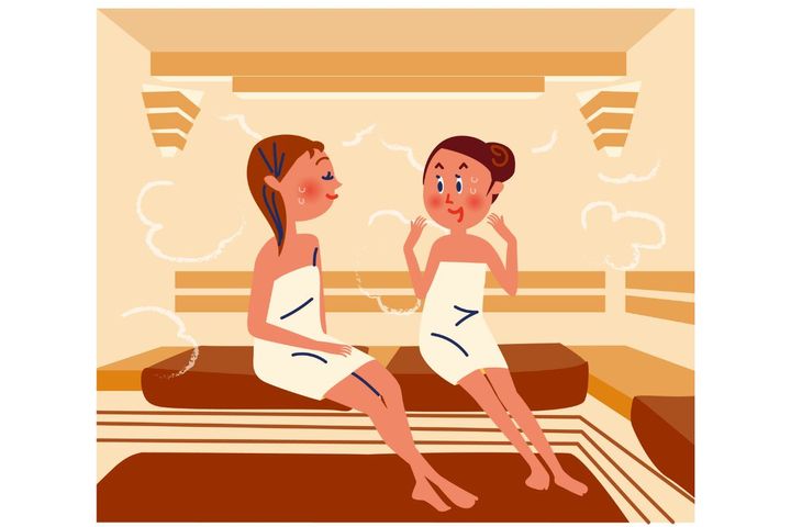 サウナに入る女性のイラスト