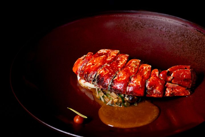 「オマールブルーのフュメ キノコのフリカッセ ソースオマールディーヌ」