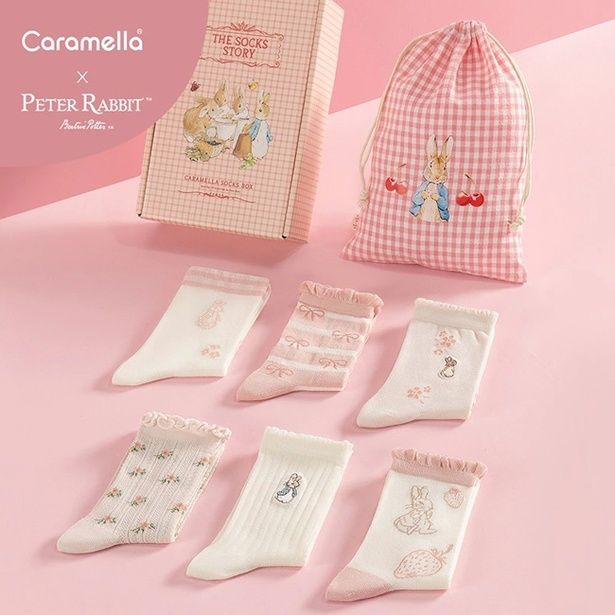 ピーターラビット(TM)靴下 白ピンク 6足 ギフトセット