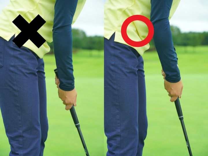 正しいパターの構えはどっち？パターを吊って近づけば１メートルは外さない