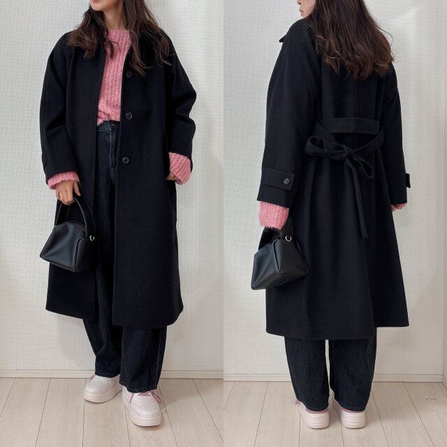 GUコージーメルトンバルマカーンコートとデニムコーデ