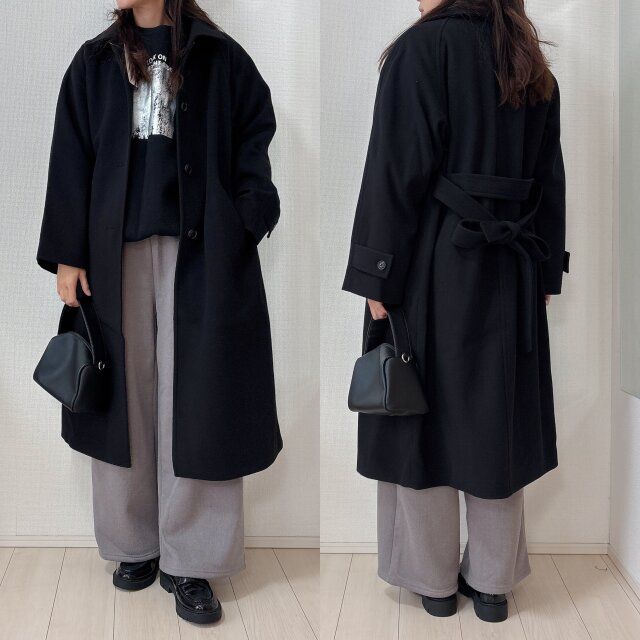 GUコージーメルトンバルマカーンコートとカジュアルコーデ