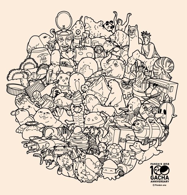 「パンダの穴」の商品が“ぎゅうっと”丸く集まったぎゅうぎゅうトートバッグのデザイン