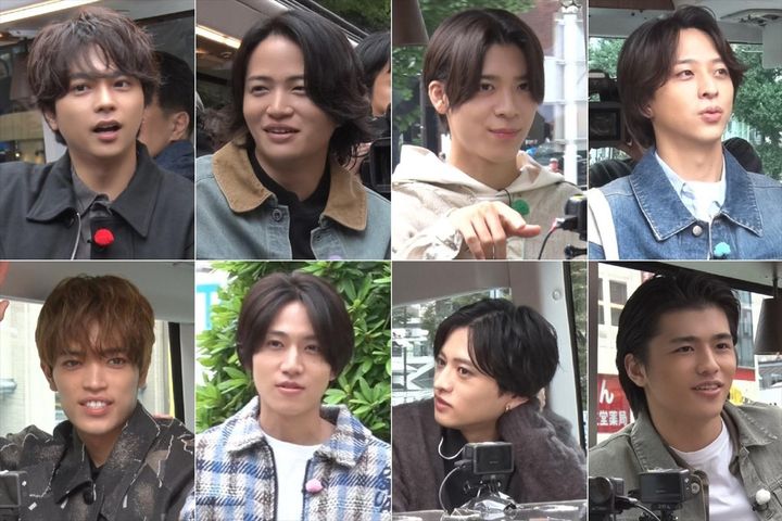 12月9日放送『タイムレスマン』より（上段左から）佐藤勝利、菊池風磨、松島聡、寺西拓人、（下段左から）原嘉孝、橋本将生、猪俣周杜、篠塚大輝 （C）フジテレビ width=