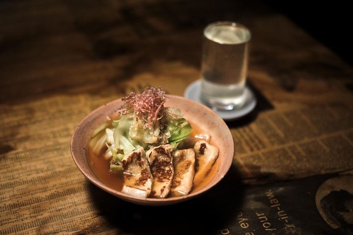 京生麩とキャベツの煮浸し