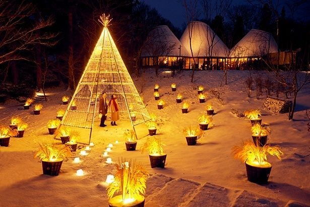 稲穂の黄金色が輝くイルミネーション