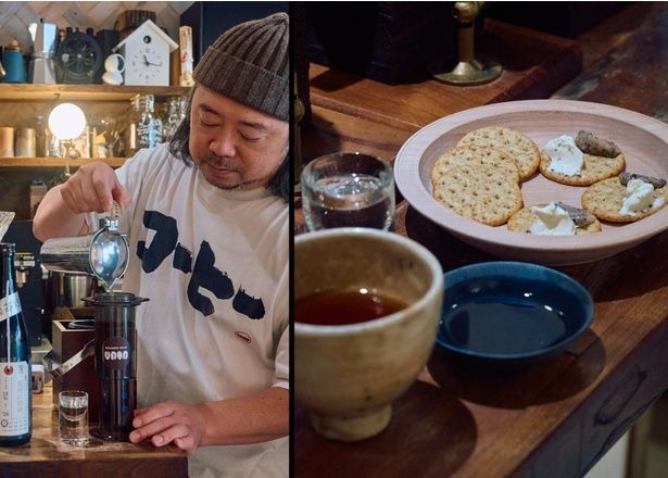 日本酒好きでもある中川さんの遊び心とロジックが融合した「燗(かん)コーヒー」(1600円〜)※日本酒は時期で異なる