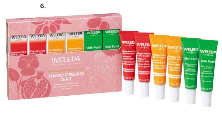 6.ハンドクリーム ギフト ¥2,200〈ざくろ ハンドクリーム、ヒッポファンフルーティ ハンドクリーム、スキンフード 各10mL×2本〉（ヴェレダ・ジャパン・限定発売中）