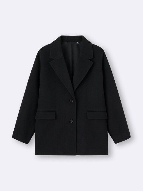 2025冬gu黒女性コージーメルトンハーフコート