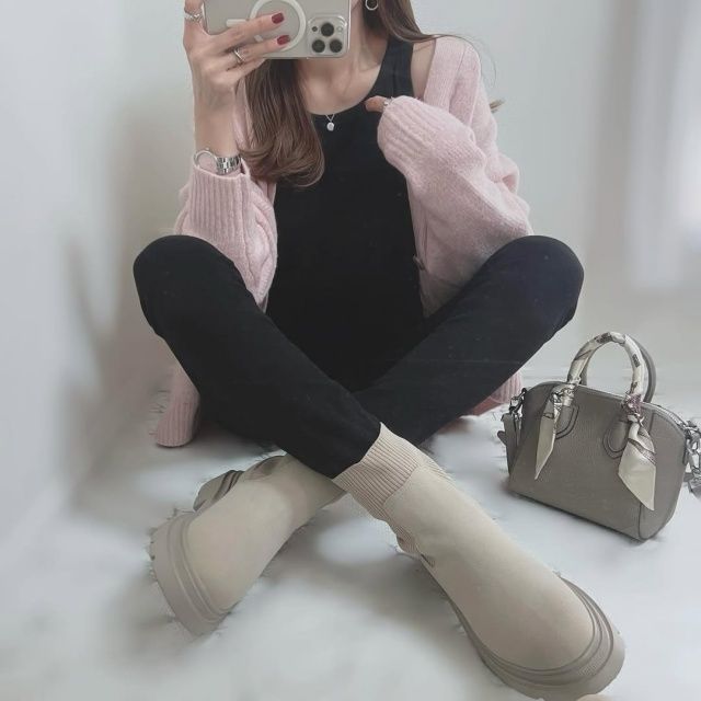 GU「リブニットソックスブーツ」